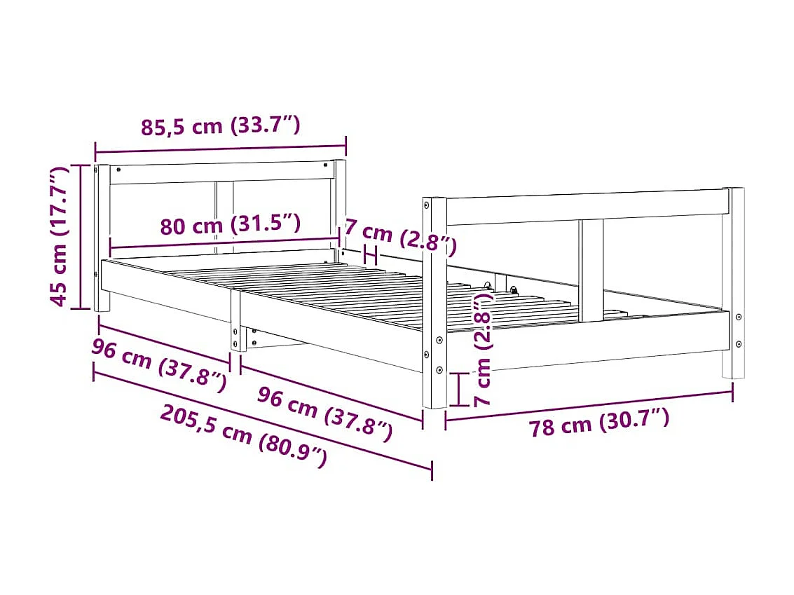 Cadre de lit pour enfants blanc 80x200 cm bois de pin massif