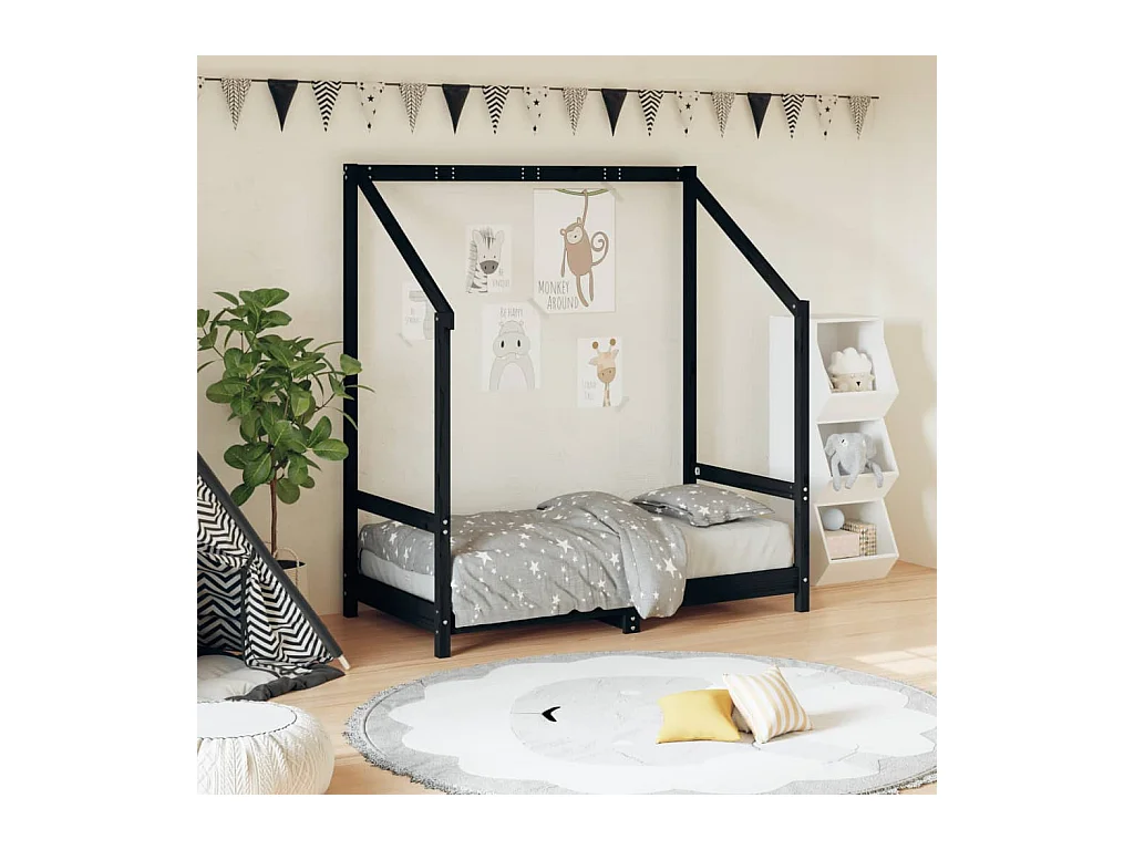 Cadre de lit pour enfant noir 70x140 cm bois de pin massif