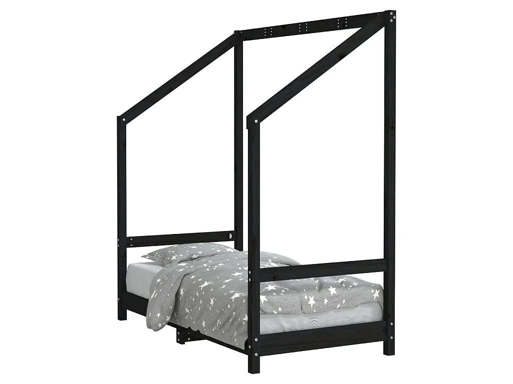 Cadre de lit pour enfant noir 70x140 cm bois de pin massif