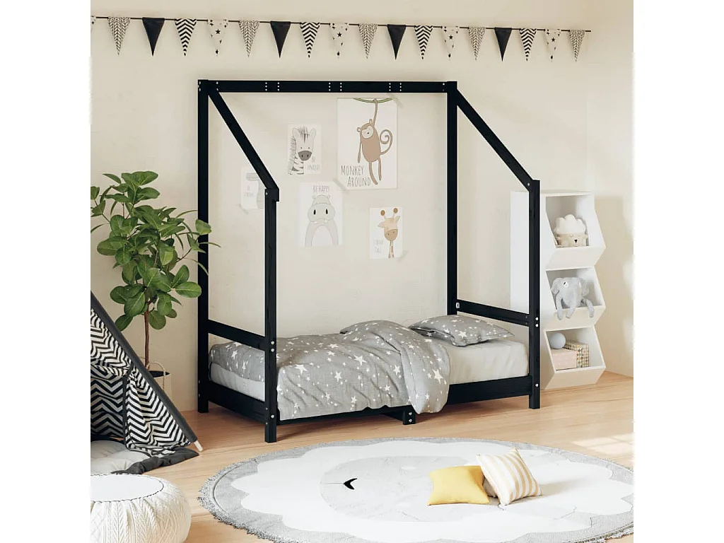 Cadre de lit pour enfant noir 70x140 cm bois de pin massif