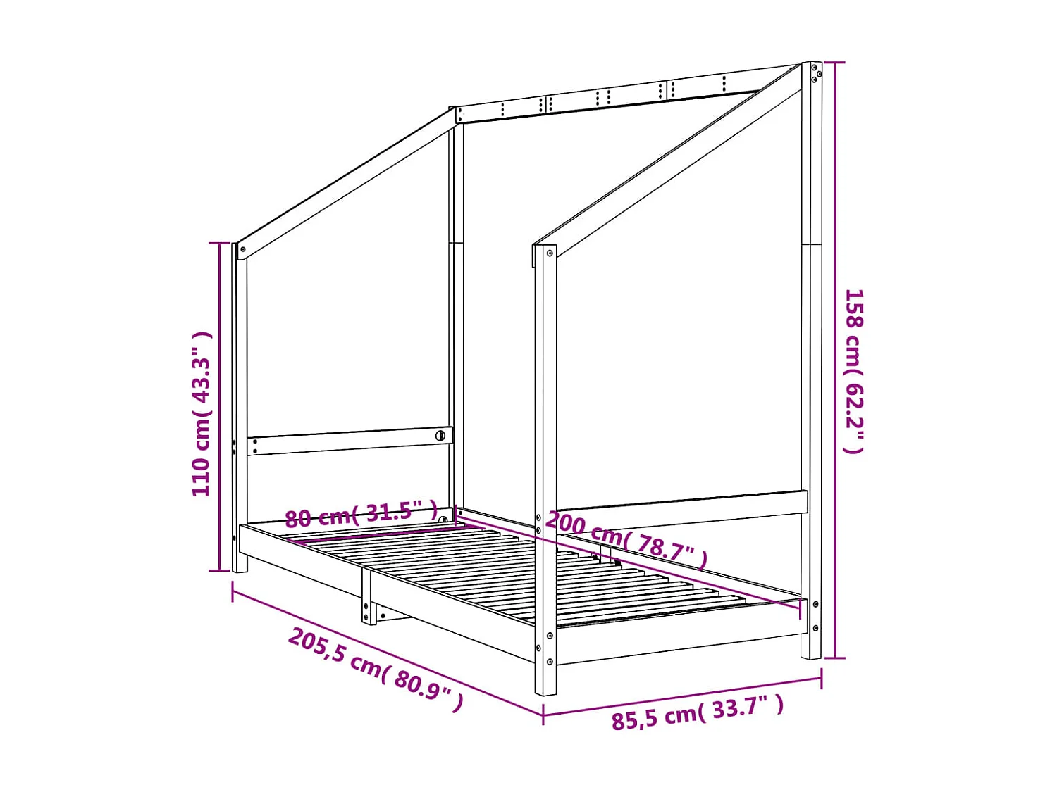 Estructura de cama para niños madera de pino blanco 80x200 cm