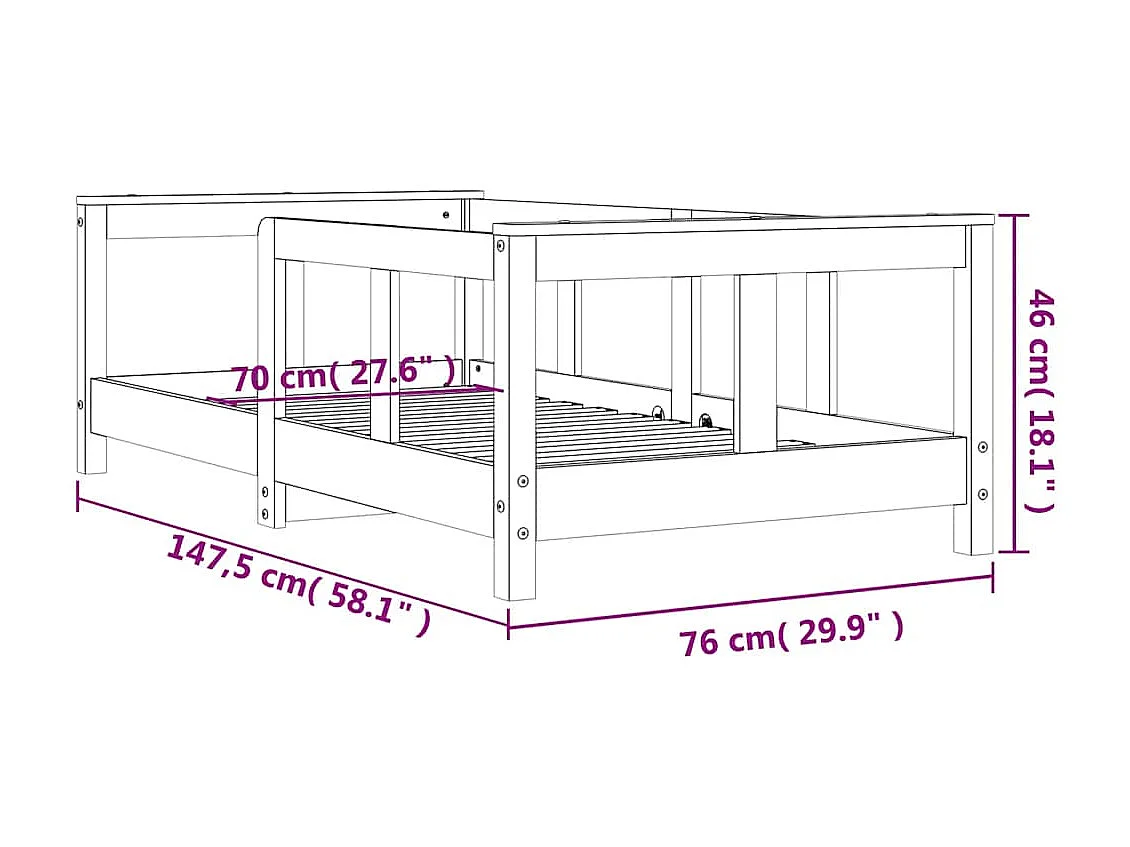 Kinderbedframe 70x140 cm massief grenenhout wit