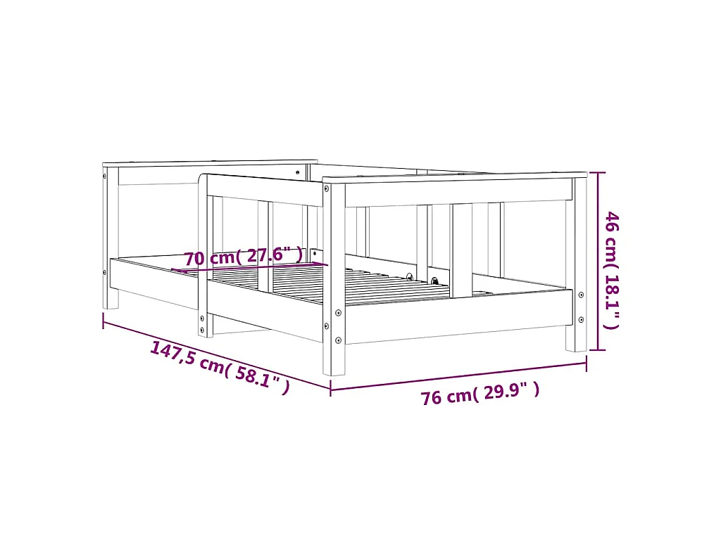 Estrutura de cama infantil 70x140 cm pinho maciço branco