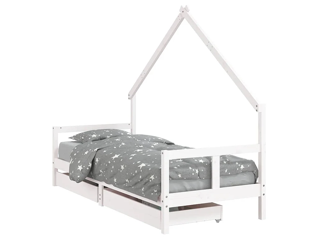 Giroletto Bambini con Cassetti Bianco 80x200cm Massello di Pino