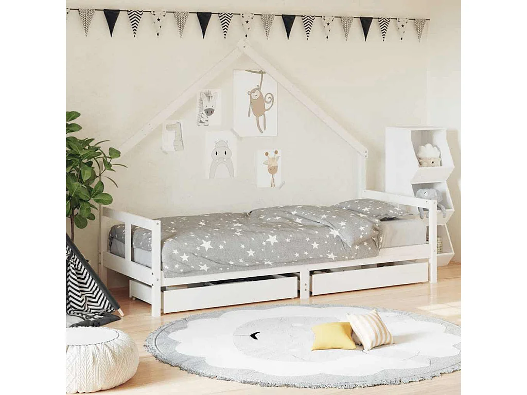 Giroletto Bambini con Cassetti Bianco 80x200cm Massello di Pino