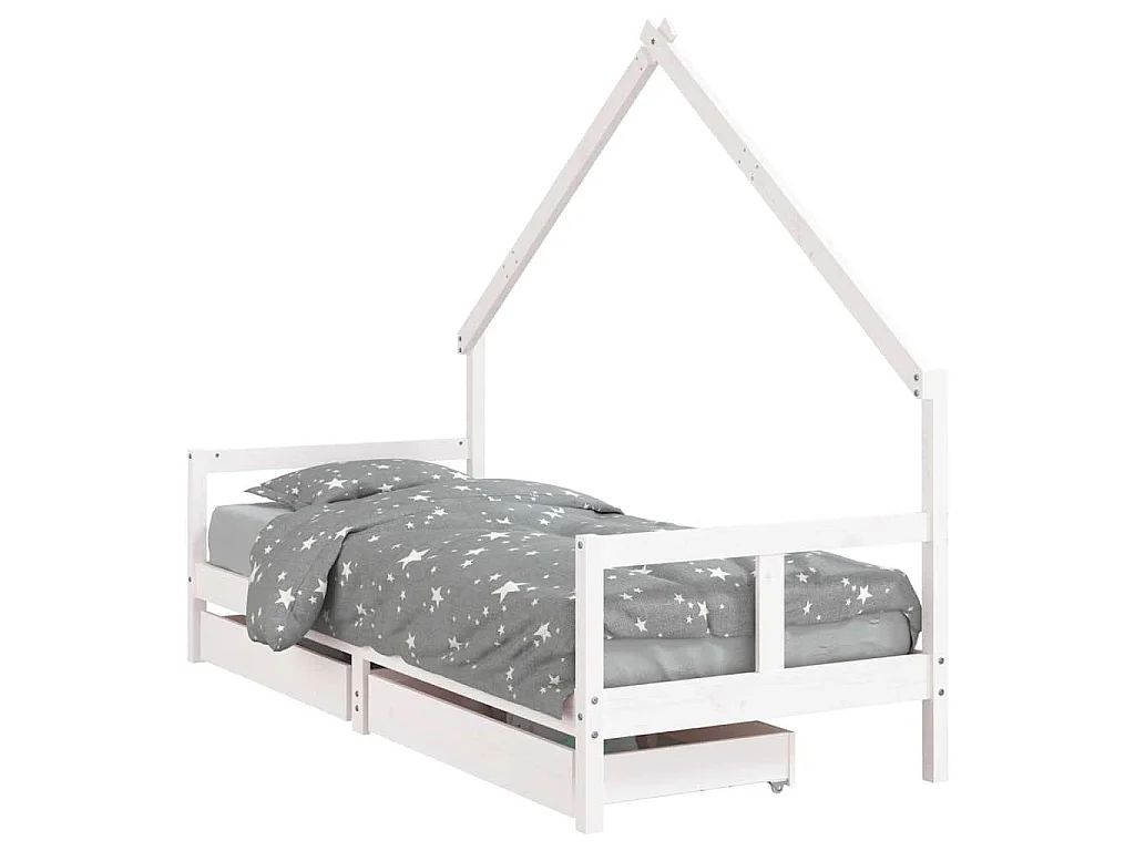 Cadre de lit enfant tiroirs blanc 80x200 cm bois de pin massif