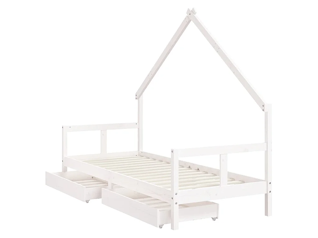 Cadre de lit enfant tiroirs blanc 80x200 cm bois de pin massif