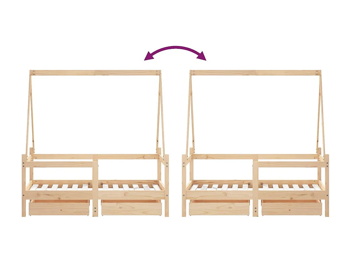 Cadre de lit enfant avec tiroirs 70x140 cm bois de pin massif