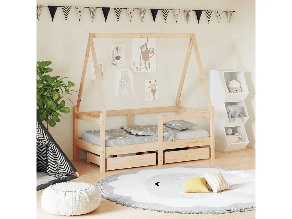 Giroletto Bambini con Cassetti 70x140 cm Legno Massello di Pino