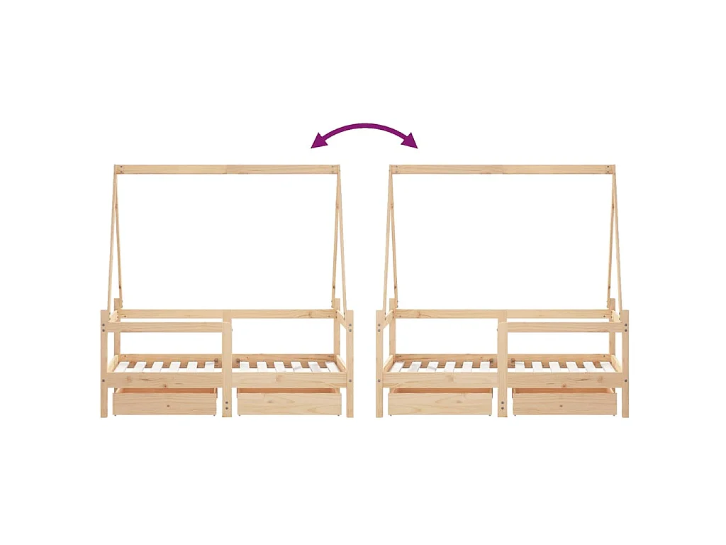 Giroletto Bambini con Cassetti 70x140 cm Legno Massello di Pino