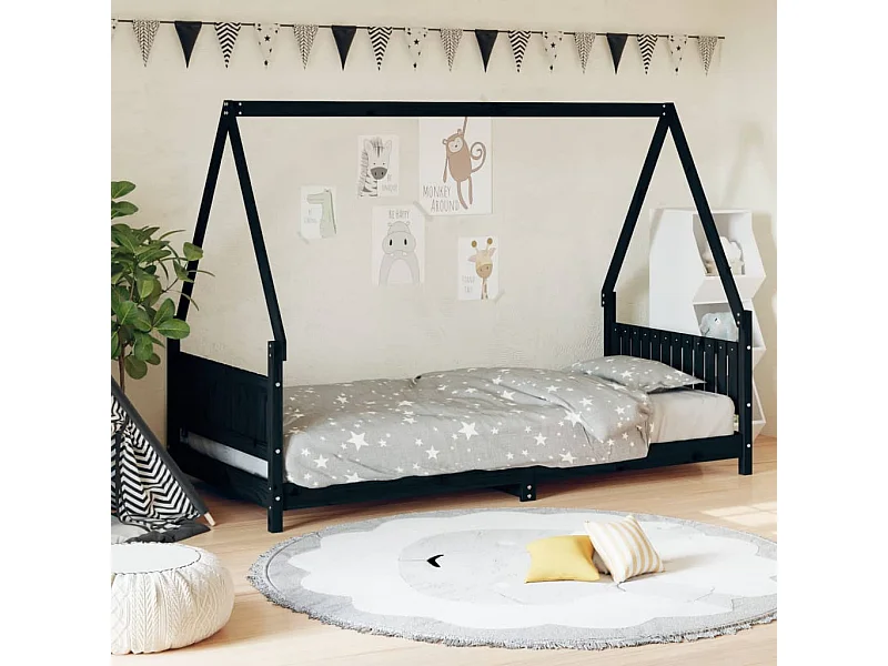 Cadre de lit pour enfants noir 90x190 cm bois de pin massif