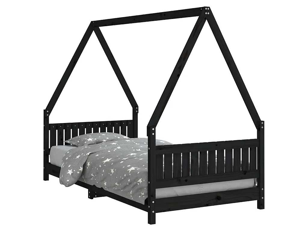 Cadre de lit pour enfants noir 90x190 cm bois de pin massif