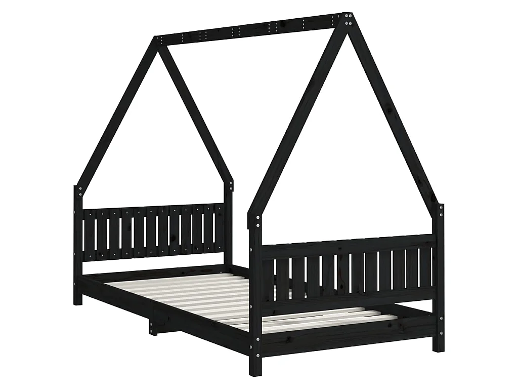 Cadre de lit pour enfants noir 90x190 cm bois de pin massif