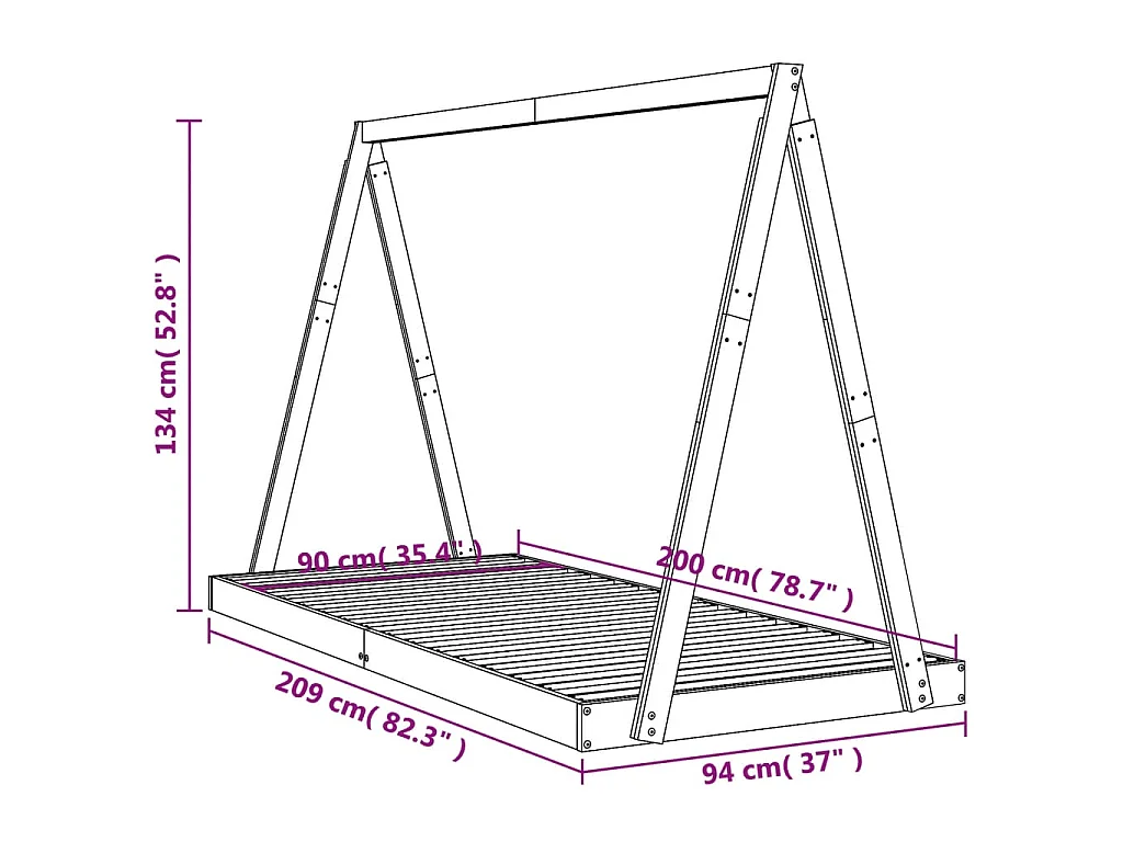 Estructura de cama para niños madera de pino blanco 90x200 cm