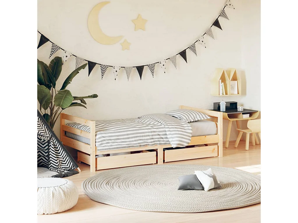 Cadre de lit pour enfant et tiroirs 80x160cm bois de pin massif