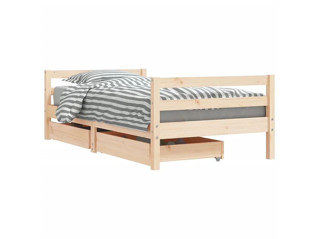 Cadre de lit pour enfant et tiroirs 80x160cm bois de pin massif