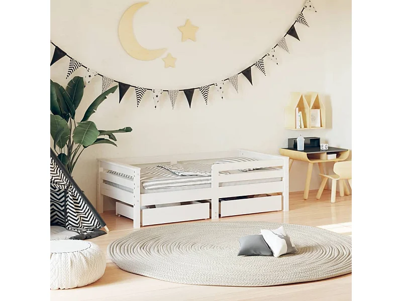 Estructura cama niños con cajones madera pino blanco 70x140 cm