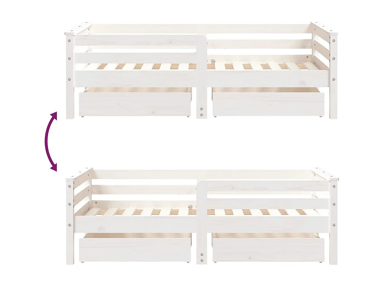 Cadre de lit enfant tiroirs blanc 70x140 cm bois de pin massif