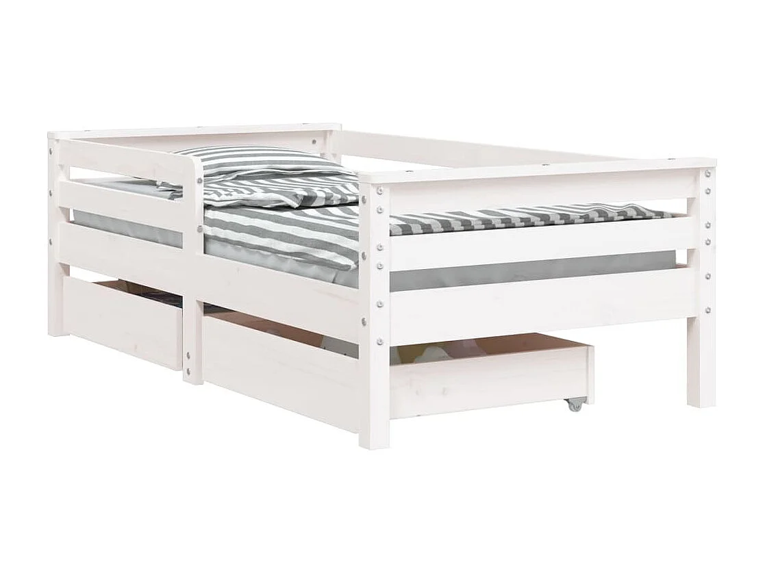 Cadre de lit enfant tiroirs blanc 70x140 cm bois de pin massif