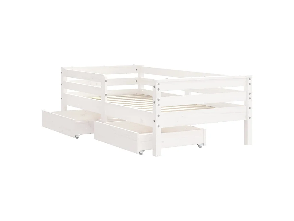 Cadre de lit enfant tiroirs blanc 70x140 cm bois de pin massif