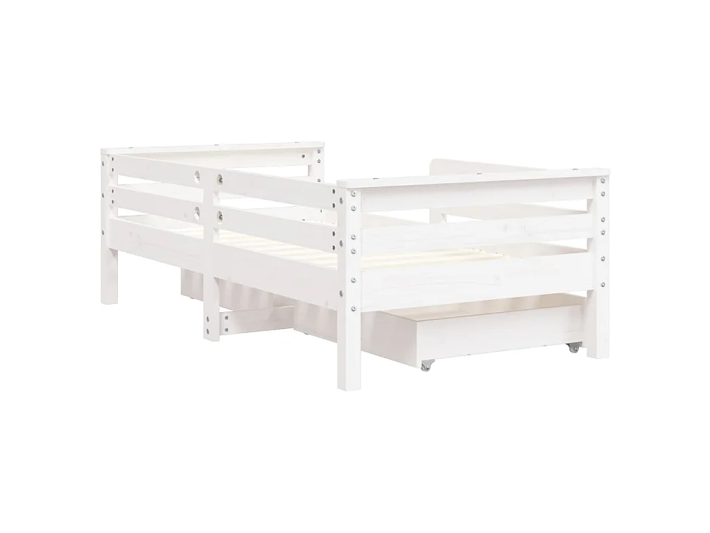 Cadre de lit enfant tiroirs blanc 70x140 cm bois de pin massif