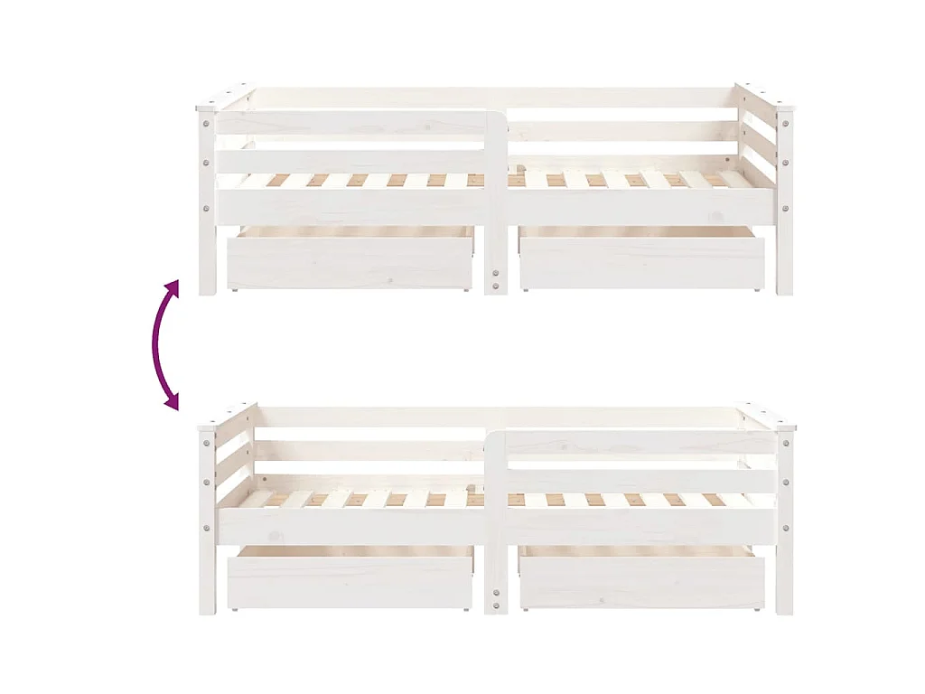 Cadre de lit enfant tiroirs blanc 70x140 cm bois de pin massif