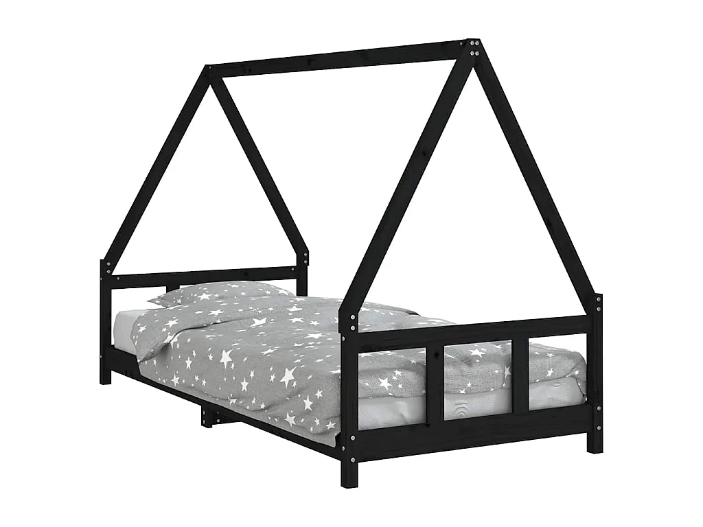 Cadre de lit pour enfants noir 90x200 cm bois de pin massif