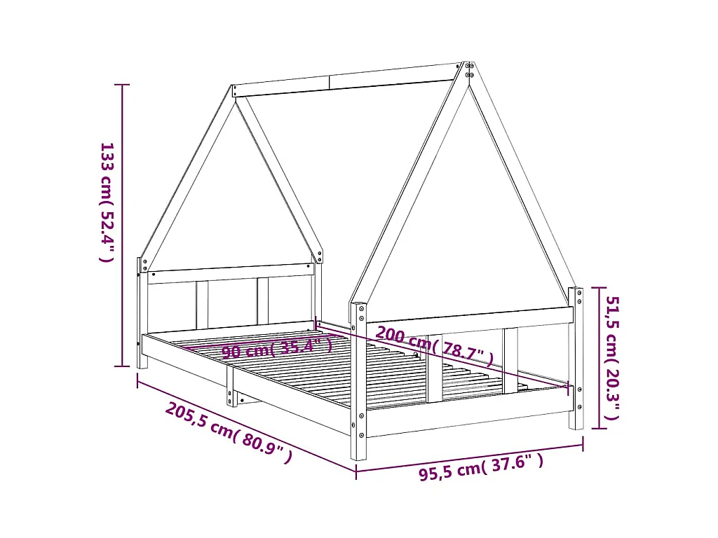 Cadre de lit pour enfants noir 90x200 cm bois de pin massif