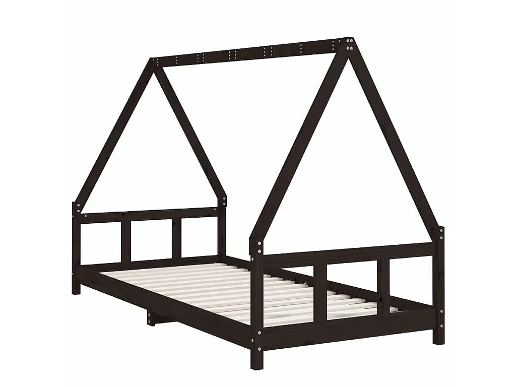Cadre de lit pour enfants noir 90x200 cm bois de pin massif