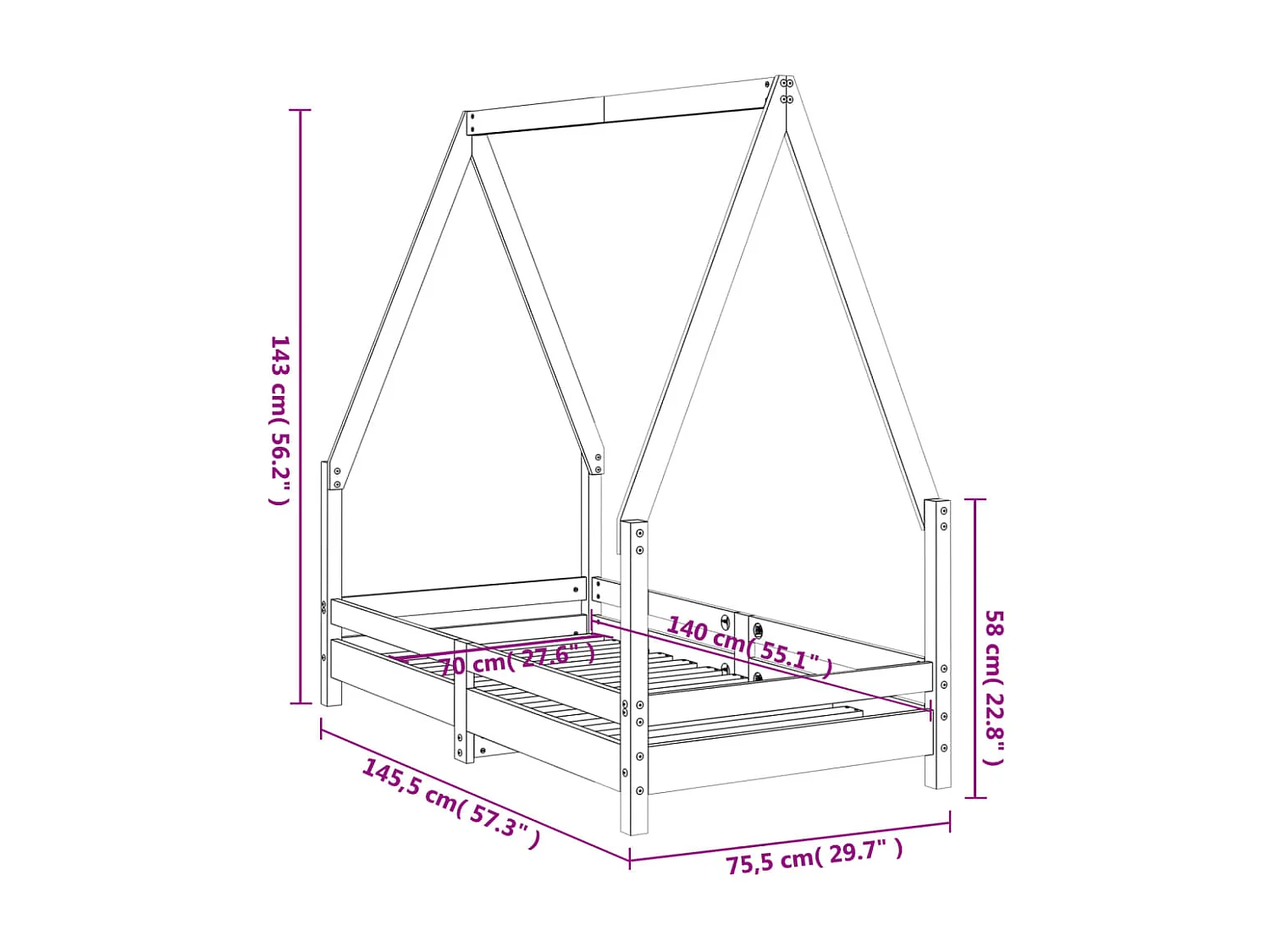 Estructura de cama para niños madera de pino blanco 70x140 cm