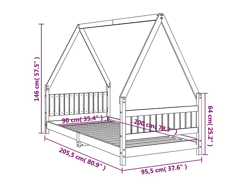 Giroletto per Bambini Bianco 90x200cm in Legno Massello di Pino