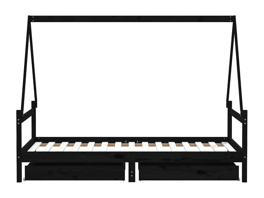 Estrutura cama infantil c/ gavetas 90x190 cm pinho maciço preto