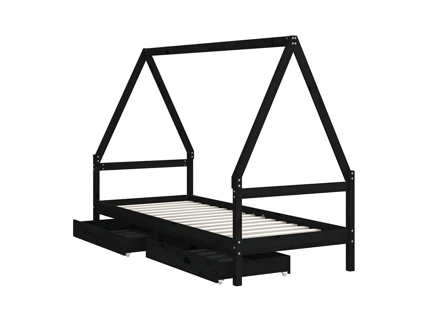 Cadre de lit d'enfants tiroirs noir 90x190cm bois de pin massif