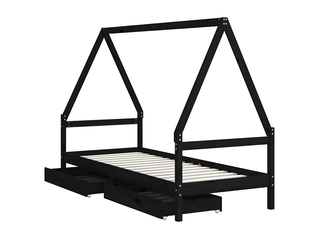 Kinderbett mit Schubladen Schwarz 90x190 cm Massivholz Kiefer