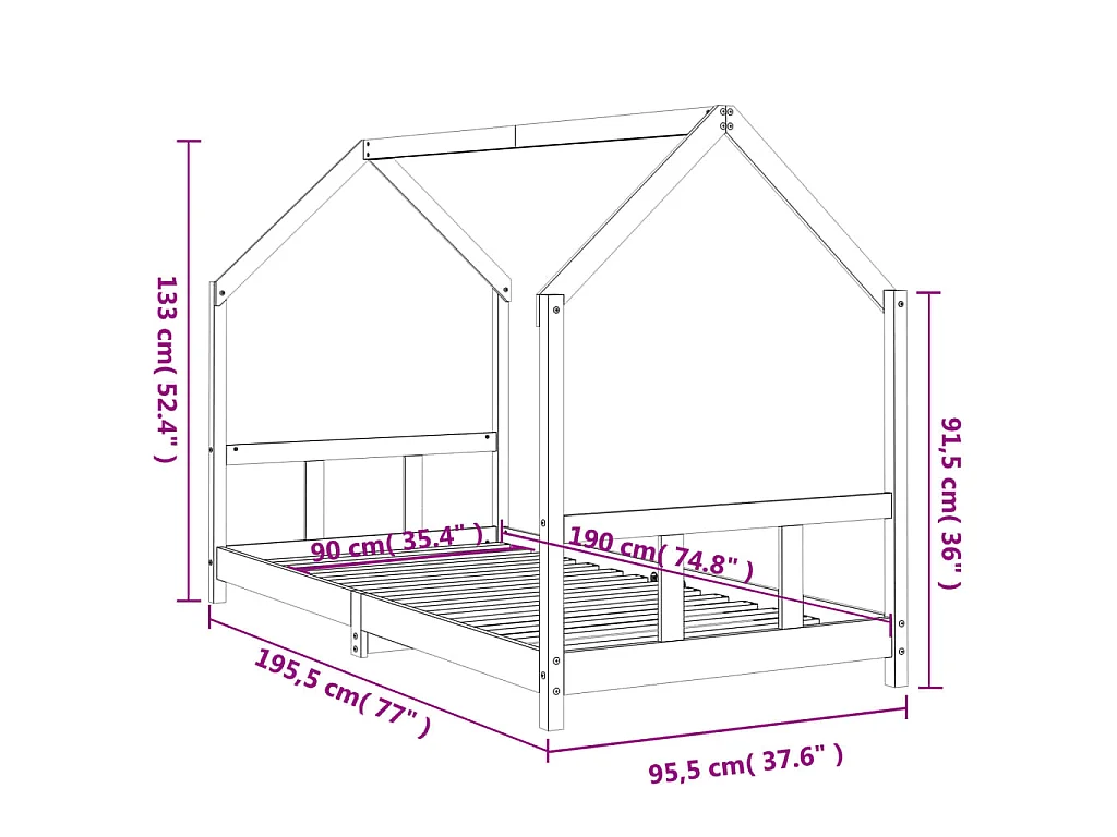 Estructura de cama infantil madera maciza de pino 90x190 cm