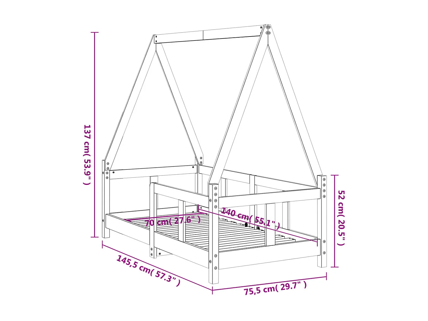 Estructura de cama para niños madera de pino blanco 70x140 cm
