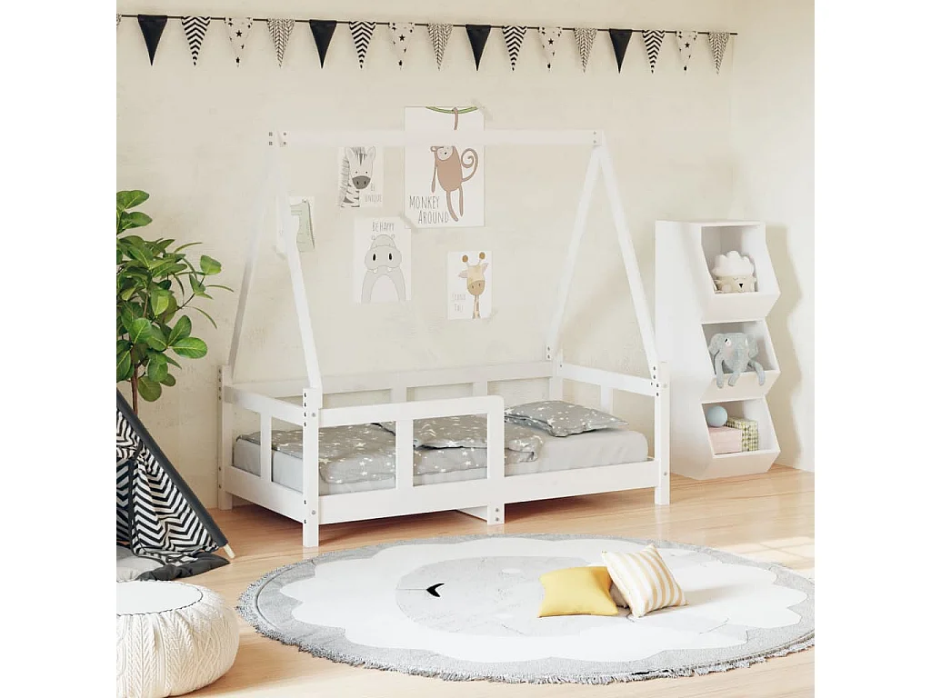 Kinderbedframe 70x140 cm massief grenenhout wit