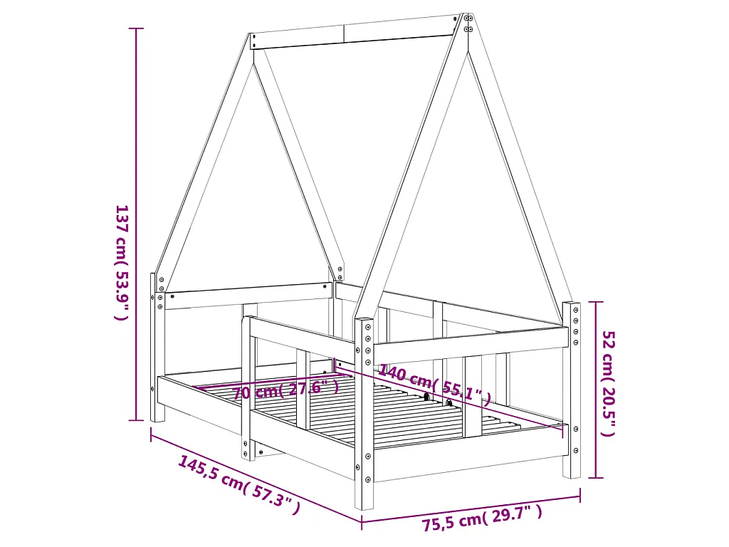 Kinderbedframe 70x140 cm massief grenenhout wit