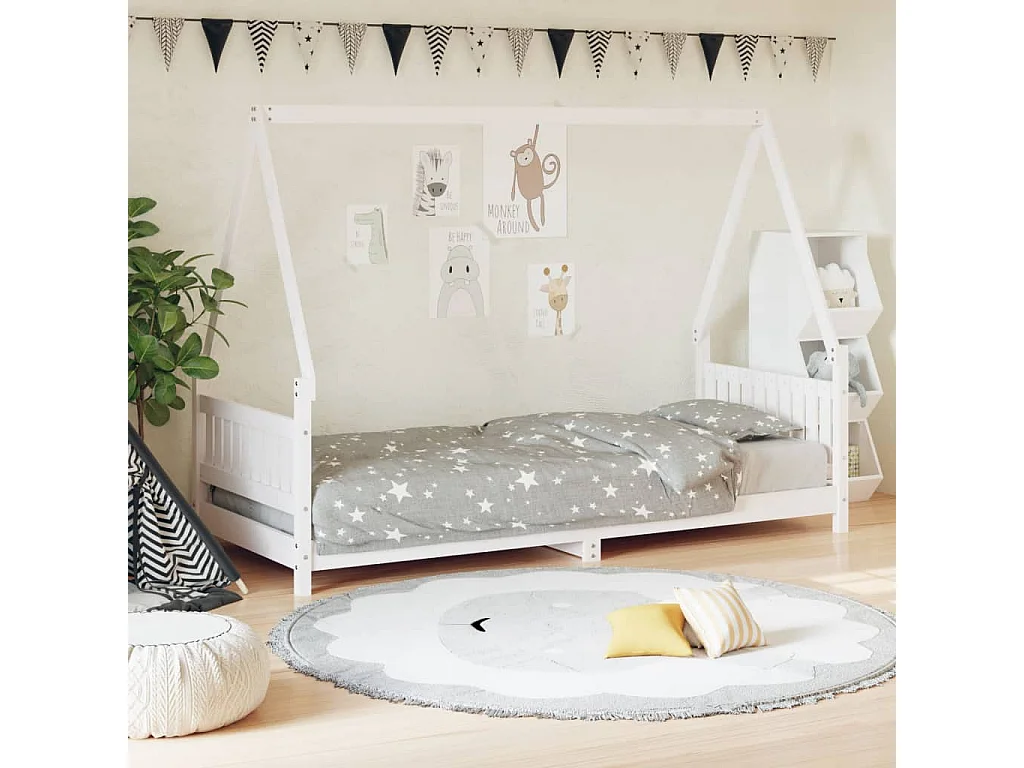 Cadre de lit pour enfants blanc 80x200 cm bois de pin massif