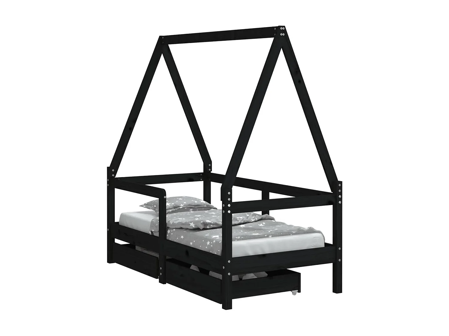 Estrutura cama infantil c/ gavetas 70x140 cm pinho maciço preto