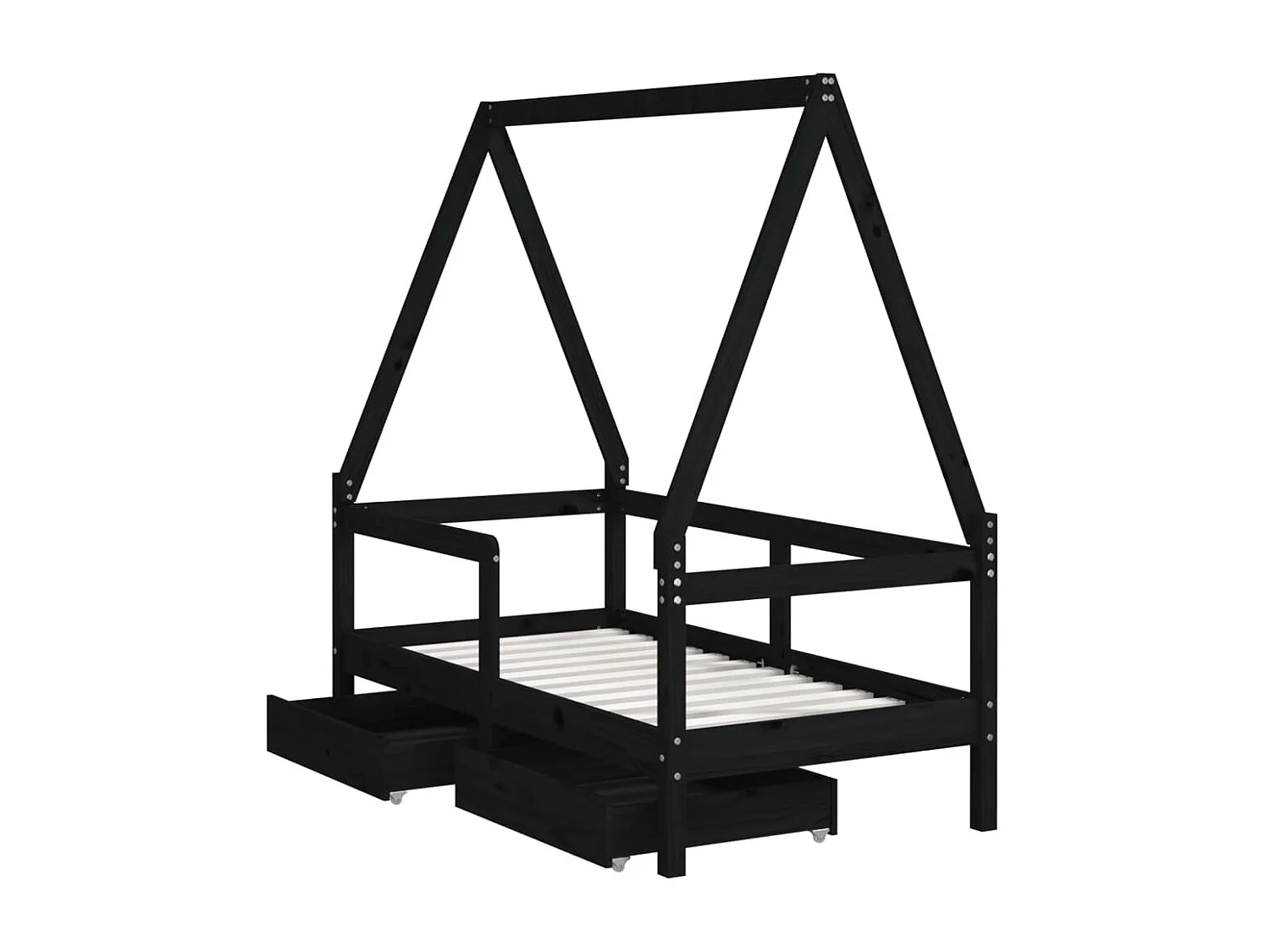 Estrutura cama infantil c/ gavetas 70x140 cm pinho maciço preto