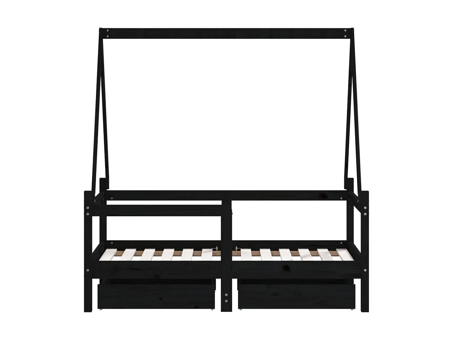 Estrutura cama infantil c/ gavetas 70x140 cm pinho maciço preto