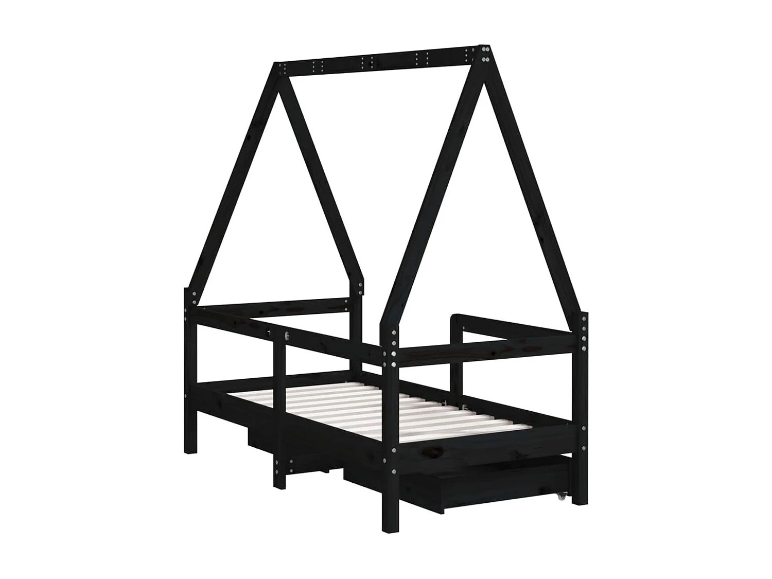 Cadre de lit enfant avec tiroirs noir 70x140 cm bois pin massif