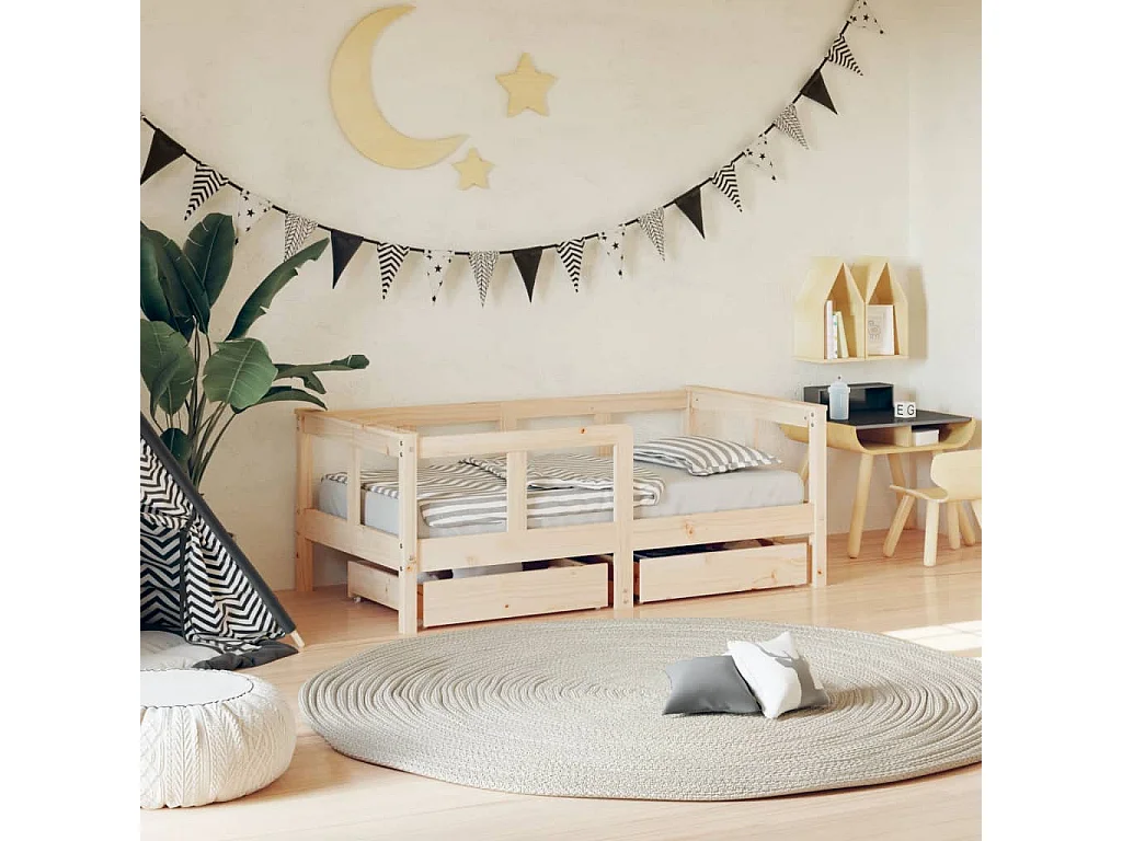 Cadre de lit enfant avec tiroirs 70x140 cm bois de pin massif