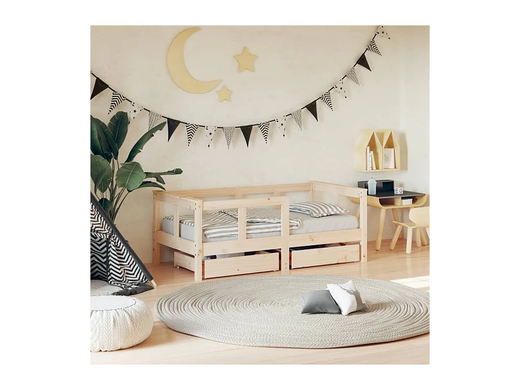 Cadre de lit enfant avec tiroirs 70x140 cm bois de pin massif