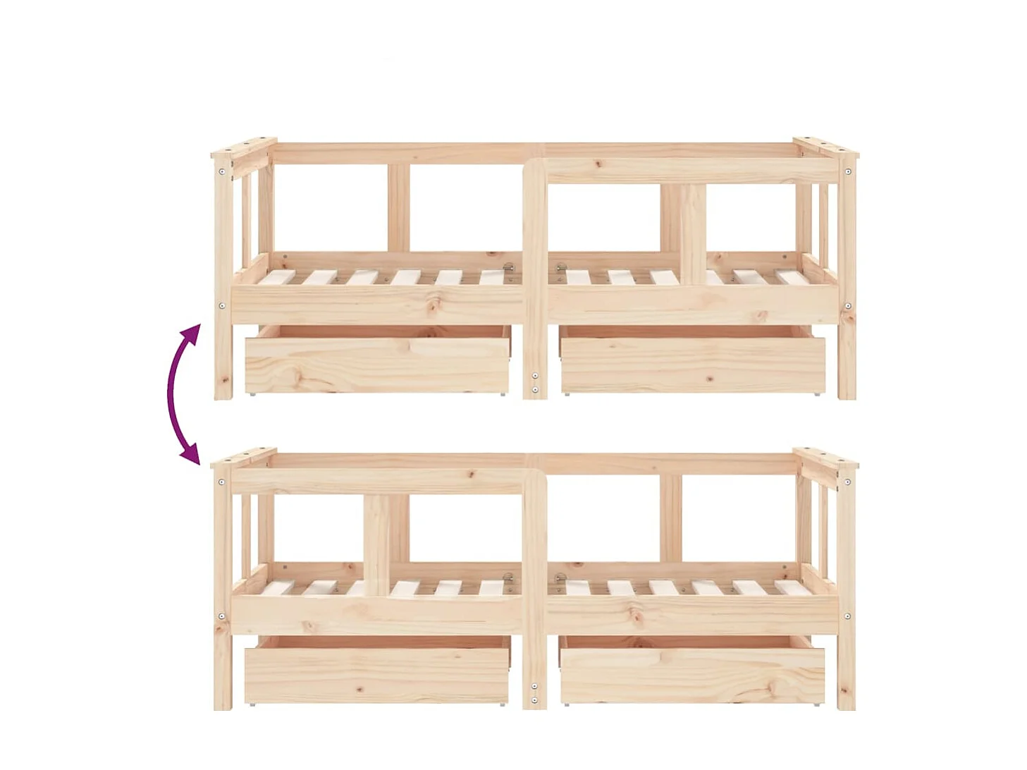 Cadre de lit enfant avec tiroirs 70x140 cm bois de pin massif