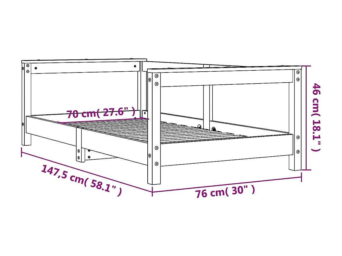 Cadre de lit pour enfant 70x140 cm bois de pin massif