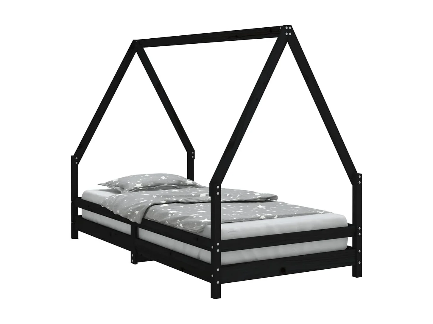 Cadre de lit pour enfants noir 90x190 cm bois de pin massif