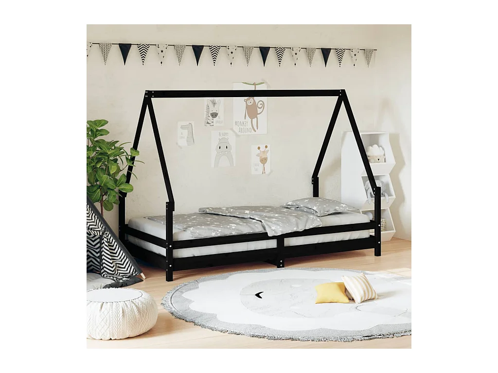 Cadre de lit pour enfants noir 90x190 cm bois de pin massif