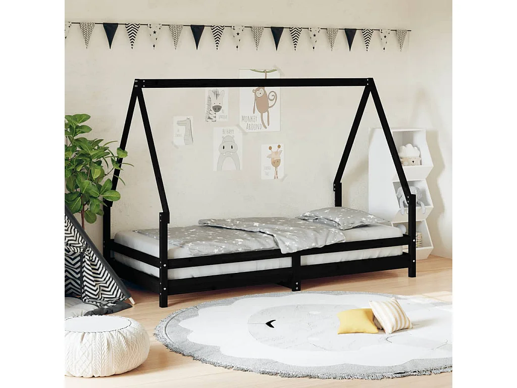 Estructura de cama para niños madera de pino negro 90x190 cm